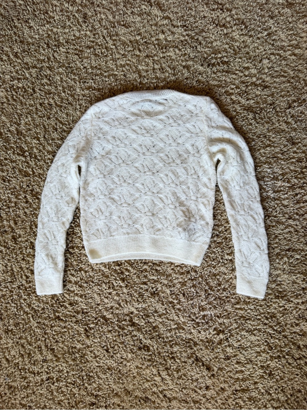 Mango Cream Pointelle Knit Fuzzy Sweater Size S - Picture 4 of 4